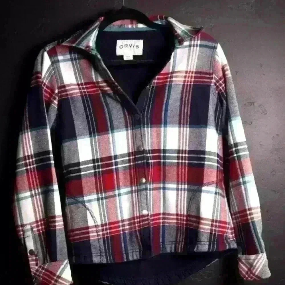 ORVIS Women's Plaid Jacket Blue Red White Green Collared Full Snap Coat Size S - Picture 1 of 3